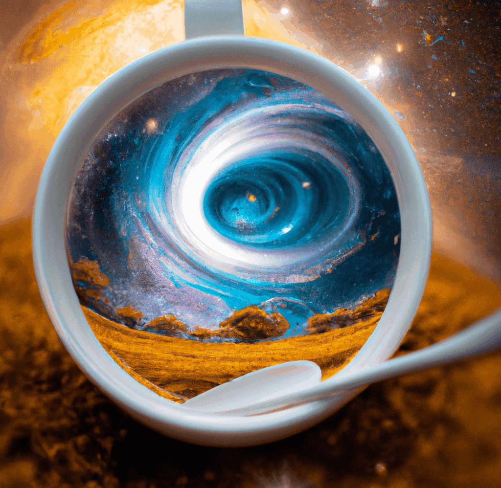 A tea cup with a portal to a fantasy world